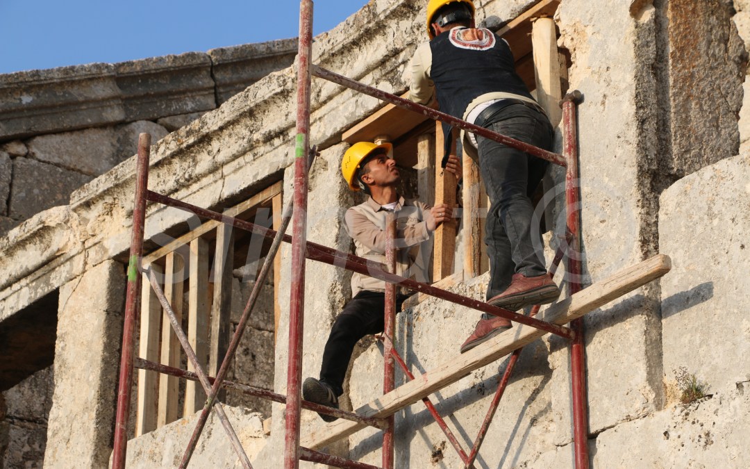 التدخل الإسعافي في قلعة سمعان لأحد الأضرار الناجمة عن زلزال السادس من شباط